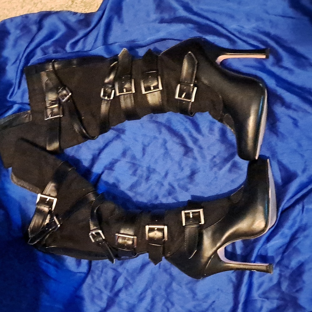 Sexy buckle biker boots